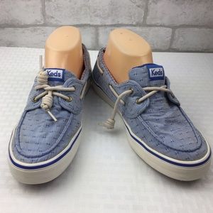 Keds Canvas Blue size 9.5 Boat Shoes White Slip On